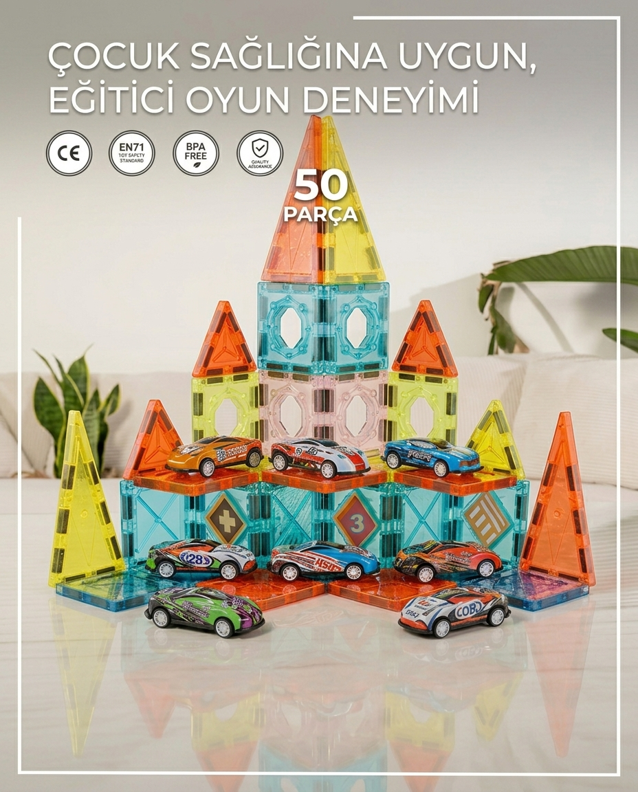 Pufella Manyetik Yapı Blokları Arabalı