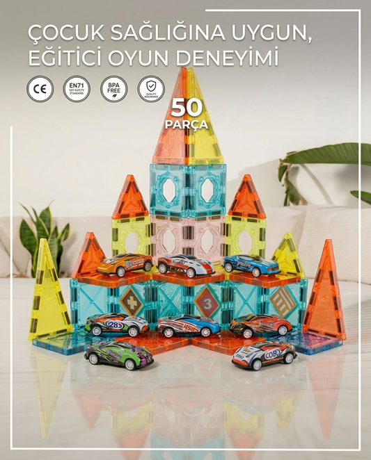Pufella Manyetik Yapı Blokları Arabalı